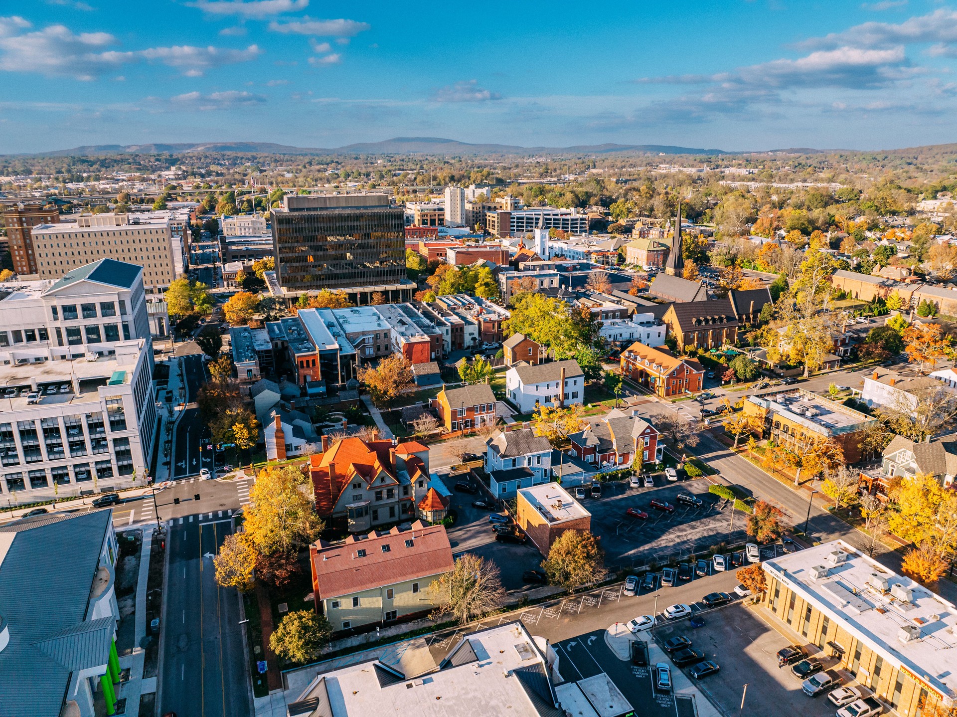 Elevated View of Northern Downtown Huntsville, Alabama in Autumn