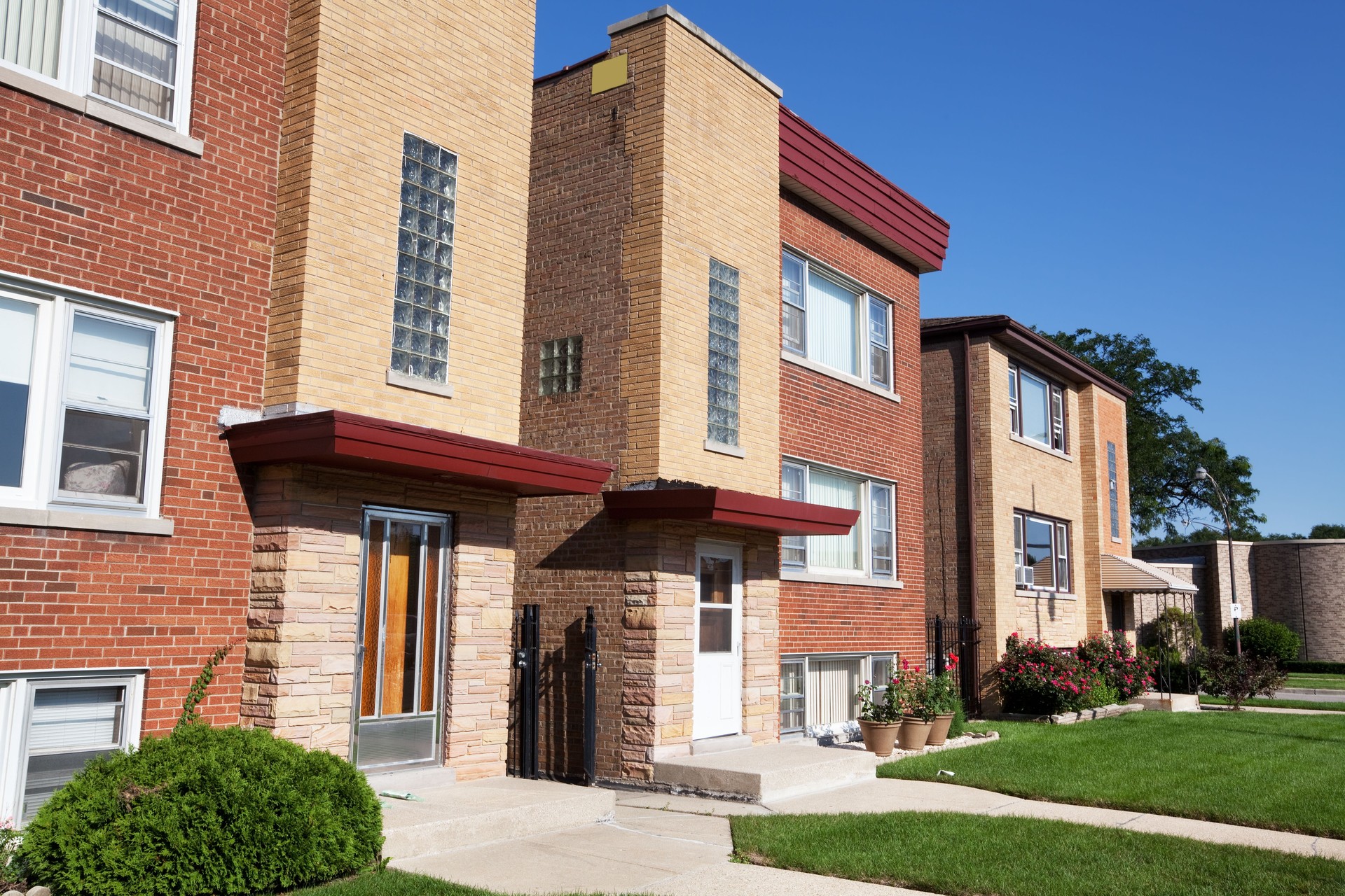Apartment buildings on Central Avenue in Jefferson Park, Chicago